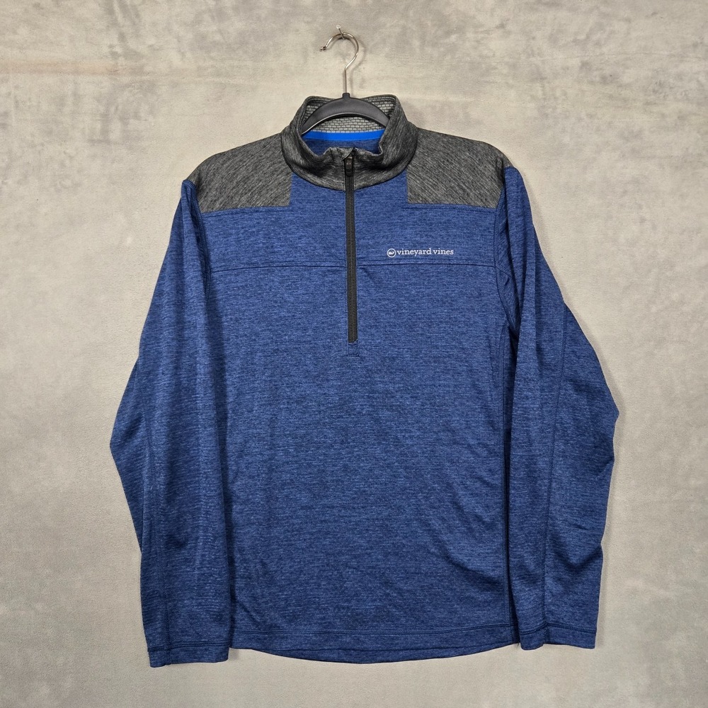 Vineyard Vines fleece Men's Medium Blue Gray 1/4 Zip Performance Pullover